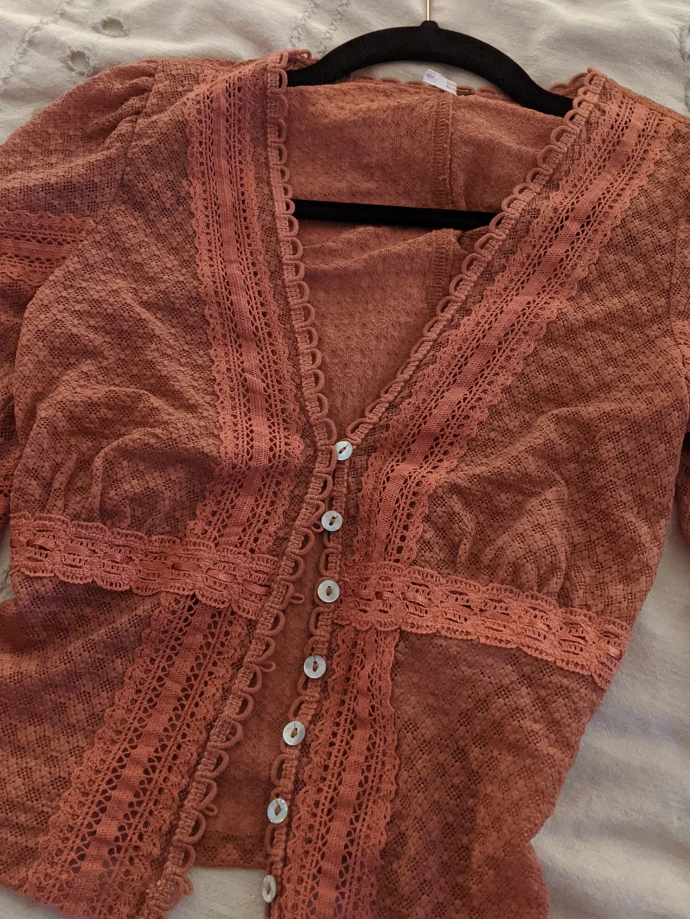 Free People Rust Lace-Detail Button Front Blouse